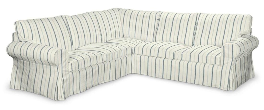 Dekoria Pokrowiec Ektorp na sofę narożną ecru tło niebieskie paski 240/136 x 82 x 73 cm Avinon 640-129-66
