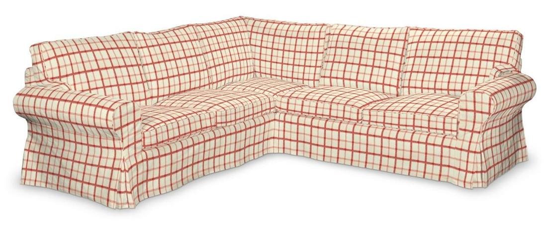 Dekoria Pokrowiec na sofę Ektorp narożną ecru tło czerwona kratka Sofa Ektorp narożna Avinon 640-131-15