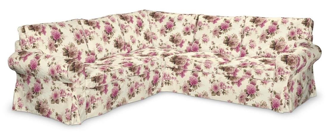 Dekoria Pokrowiec Ektorp na sofę narożną różowo-beżowe róże na kremowym tle 240/136 x 82 x 73 cm Londres 640-141-07