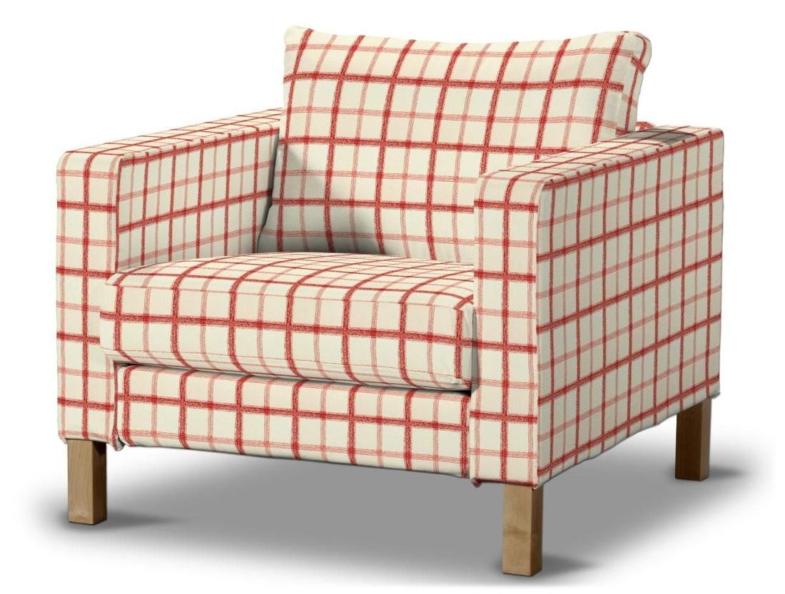 Dekoria pl Pokrowiec na fotel Karlstad krótki ecru tło czerwona kratka 89 x 89 x 64 cm Avinon