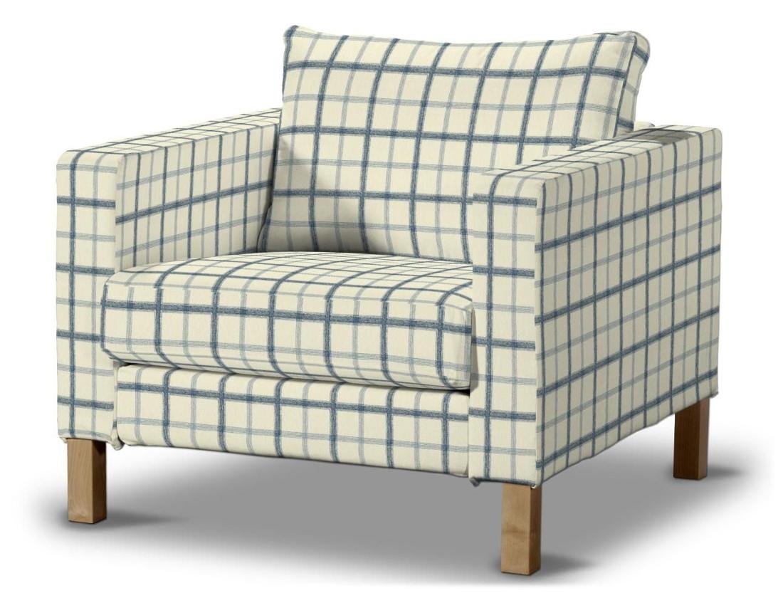 Dekoria pl Pokrowiec na fotel Karlstad krótki ecru tło niebieska kratka 89 x 89 x 64 cm Avinon