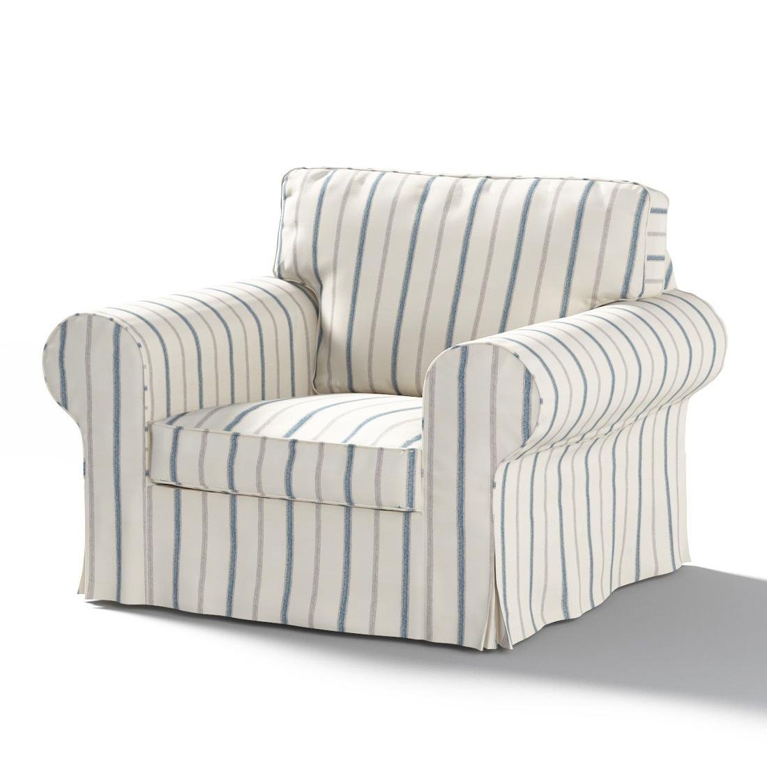 Dekoria Pokrowiec na fotel Ektorp ecru tło niebieskie paski 103 x 82 x 73 cm Avinon 612-129-66