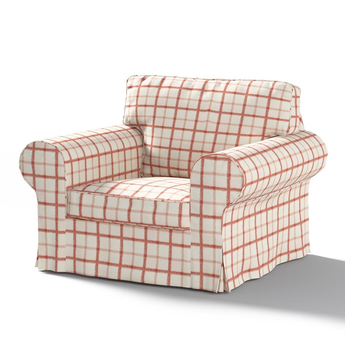 Dekoria Pokrowiec na fotel Ektorp ecru tło czerwona kratka 103 x 82 x 73 cm Avinon 612-131-15