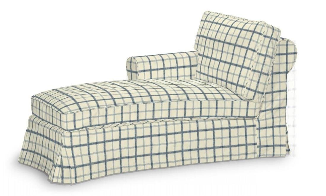 Dekoria Pokrowiec na szezlong Ektorp lewy ecru tło niebieska kratka 84 x 166 x 73 cm Avinon 642-131-66