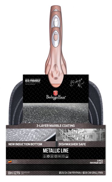 Berlinger Haus Metallic Line Rose Gold 3 częściowy zestaw patelni, BH/1279