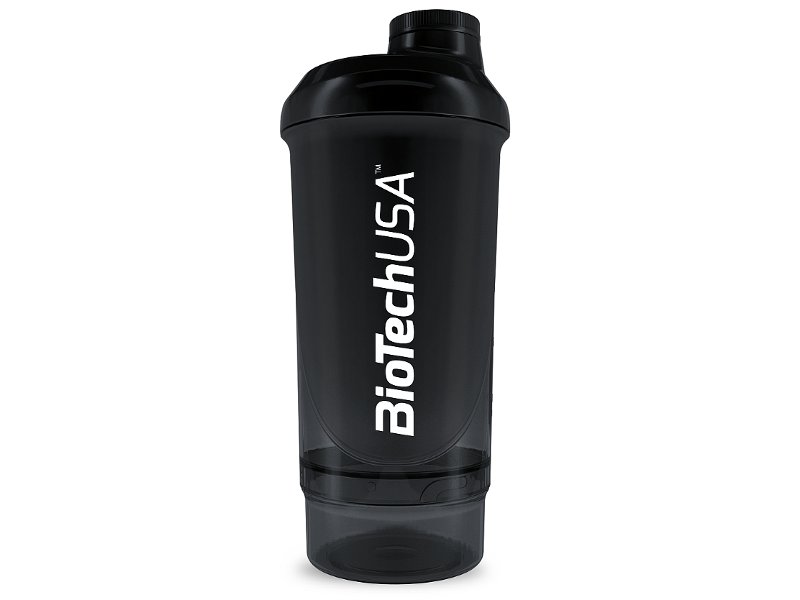 BioTech USA Shaker Wave+ Compact, czarno-biały, 500ml (+150ml)