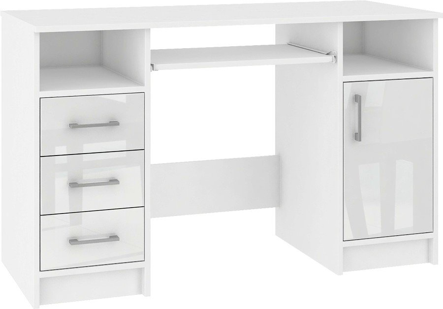 Akord FABRYKA MEBLI Biurko wolnostojące Ana, biały-biały połysk, 124x52x74 cm