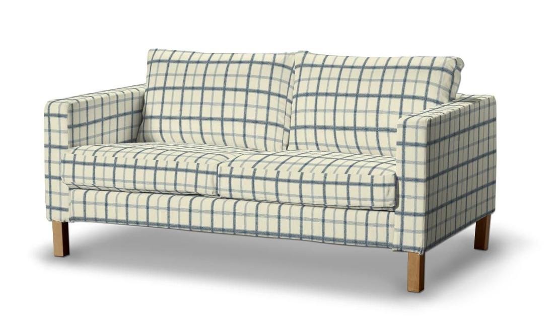 Dekoria pl pl Pokrowiec na sofę Karlstad 2-osobową nierozkładaną krótki ecru tło niebieska kratka 165 x 89 x 64 cm Avinon 5901249137616