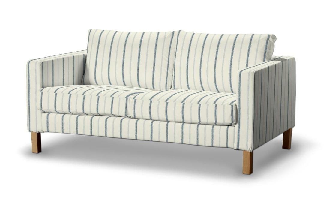 Dekoria pl pl Pokrowiec na sofę Karlstad 2-osobową nierozkładaną krótki ecru tło niebieskie paski 165 x 89 x 64 cm Avinon 5901249137579