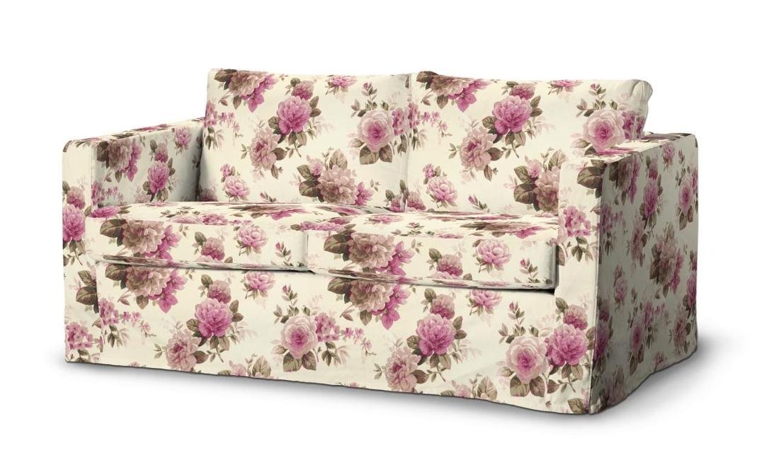 Dekoria pl pl Pokrowiec na sofę Karlstad 2-osobową nierozkładaną długi różowo-beżowe róże na kremowym tle 165 x 89 x 64 cm Londres 618-141-07