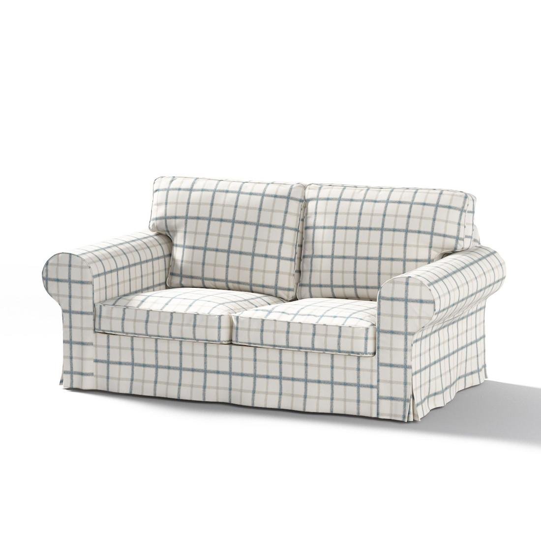 Dekoria Pokrowiec na sofę Ektorp 2-osobową rozkładaną model po 2012 ecru tło niebieska kratka 200 x 90 x 73 cm Avinon 1016-131-66