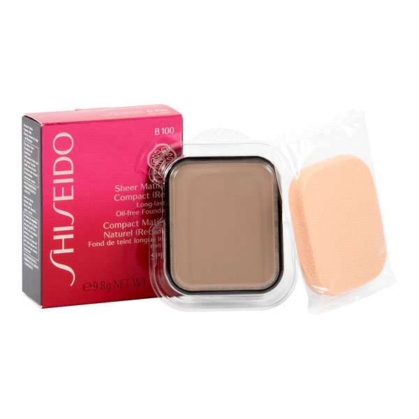 Shiseido Sheer Matifying, matujący podkład w kompakcie B100 Very Beed Beige, SPF 10, wkład, 9,8 g