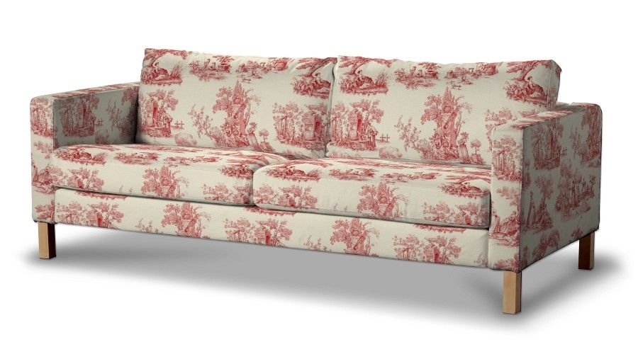 Dekoria pl pl Pokrowiec na sofę Karlstad rozkładaną tło ecru czerwone postacie 224 x 89 x 64 cm Avinon 1017-132-15