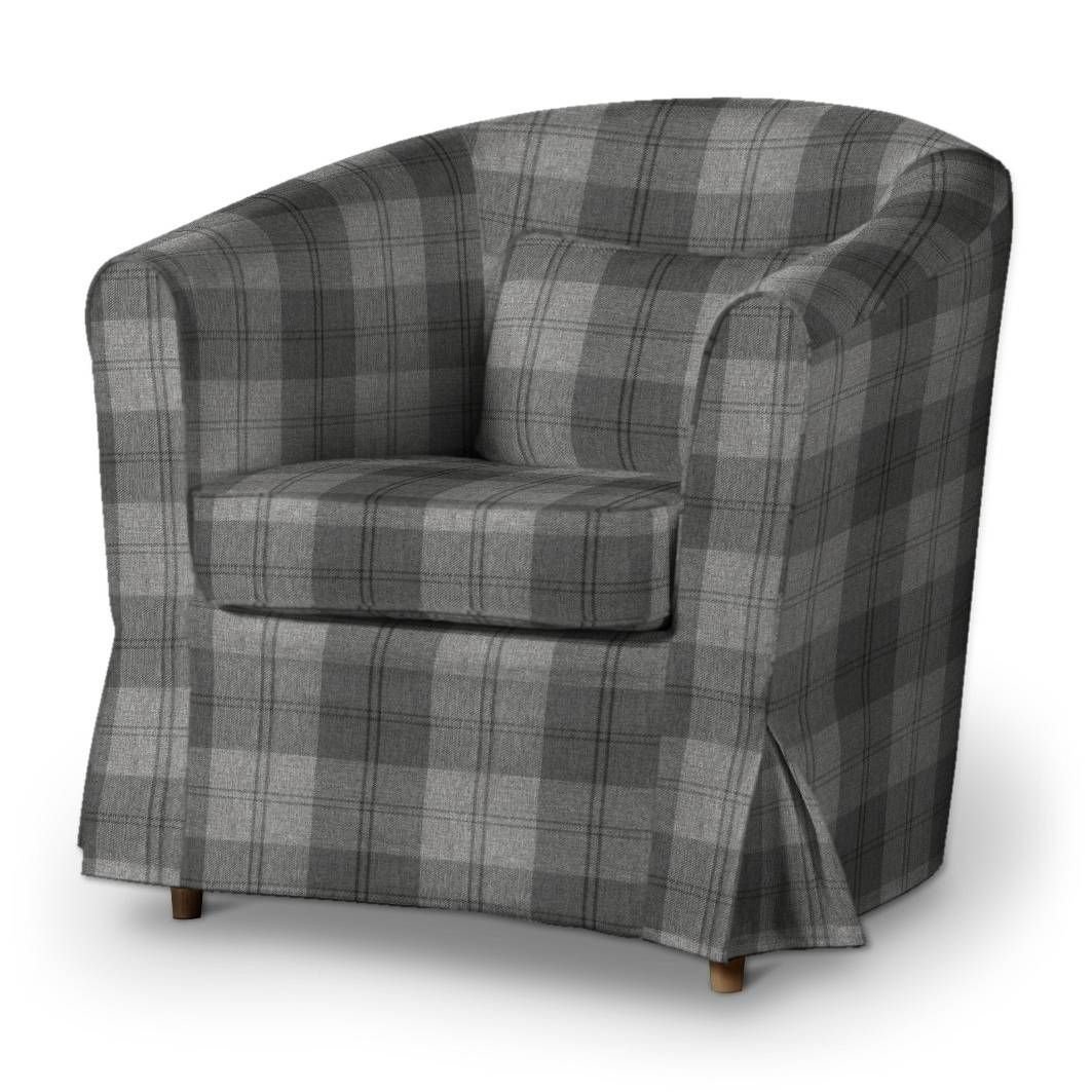 Dekoria Pokrowiec na fotel Ektorp Tullsta krata szaro-grafitowa 79 x 69 x 78 cm Edinburgh 665-115-75