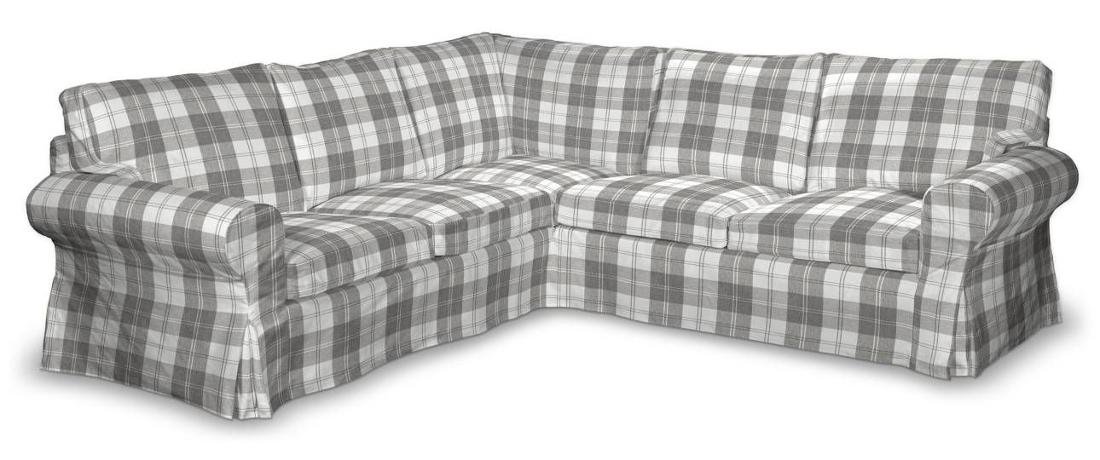 Dekoria Pokrowiec Ektorp na sofę narożną krata szaro-biała 240/136 x 82 x 73 cm Edinburgh 640-115-79