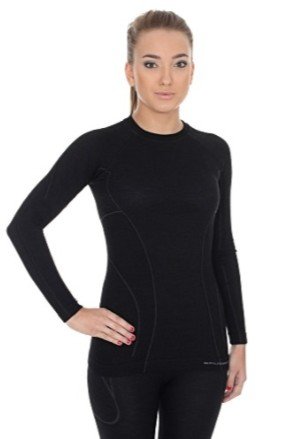 Brubeck, Koszulka termoaktywna damska, Active Wool, czarny, rozmiar XL