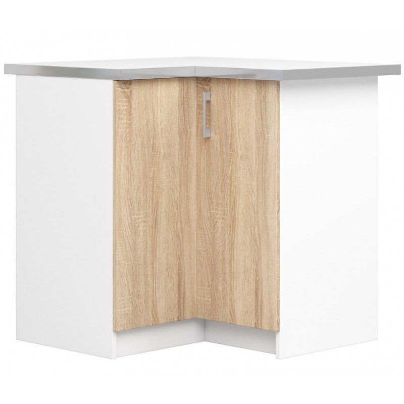 Szafka kuchenna narożna AKORD S90 z blatem system LIMA Biała 84 cm - 2 drzwi, fronty kolor Dąb Sonoma, mat, 2 półki - 84x44,5x85,5 cm