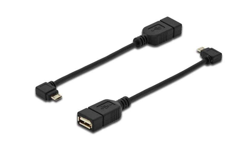 Assmann Kabel adapter USB 2.0 HighSpeed OTG Typ microUSB B kątowy/USB A M/Ż czarny 0,15m AK-300313-002-S