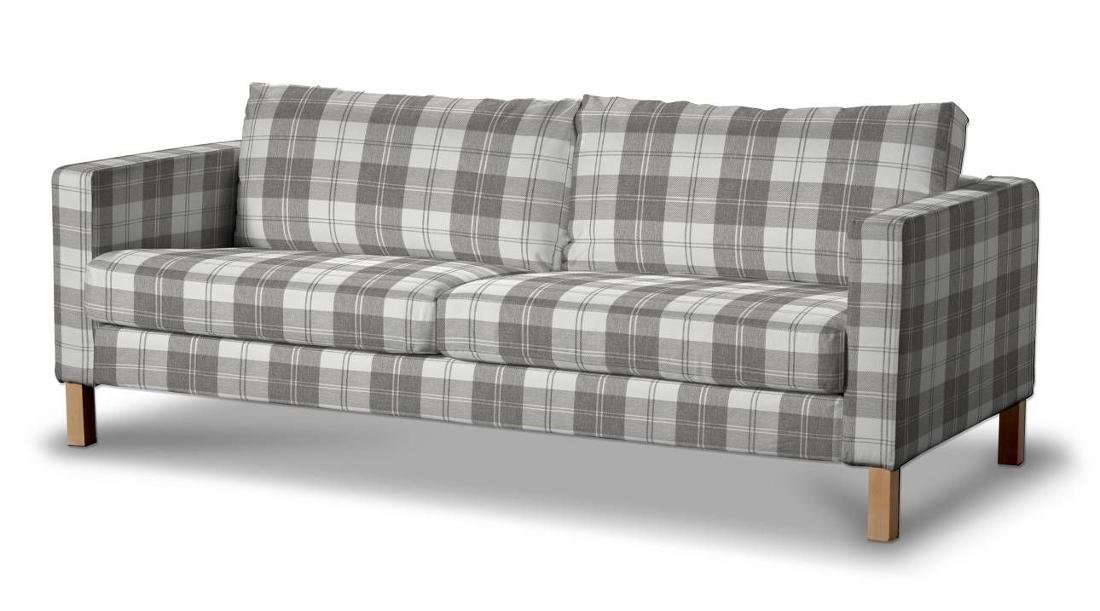 Dekoria pl pl Pokrowiec na sofę Karlstad 3-osobową nierozkładaną krótki krata szaro-biała 204 x 89 x 64 cm Edinburgh 615-115-79