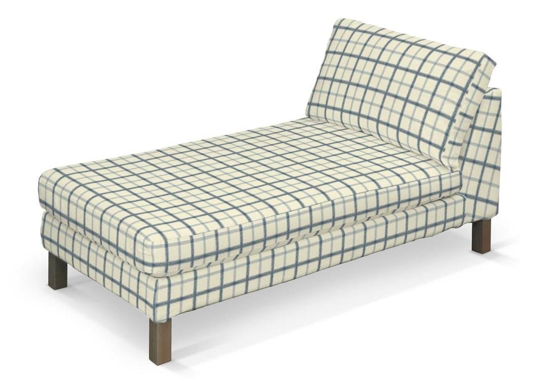 Dekoria Pokrowiec na szezlong Karlstad wolnostojący krótki ecru tło niebieskie kratka szezlong Karlstad wolnostojący Avinon 732-131-66
