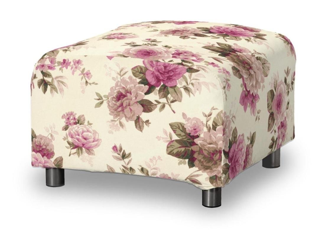 Dekoria Pokrowiec na podnóżek Klippan różowo-beżowe róże na kremowym tle 53 x 53 x 32 cm Londres 636-141-07