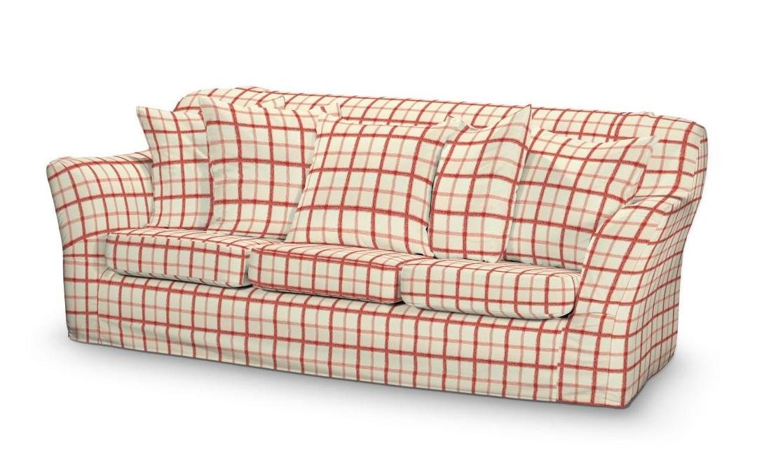 Dekoria Pokrowiec na sofę Tomelilla 3-osobową nierozkładaną ecru tło czerwona kratka 194 x 80 x 76 cm Avinon 644-131-15