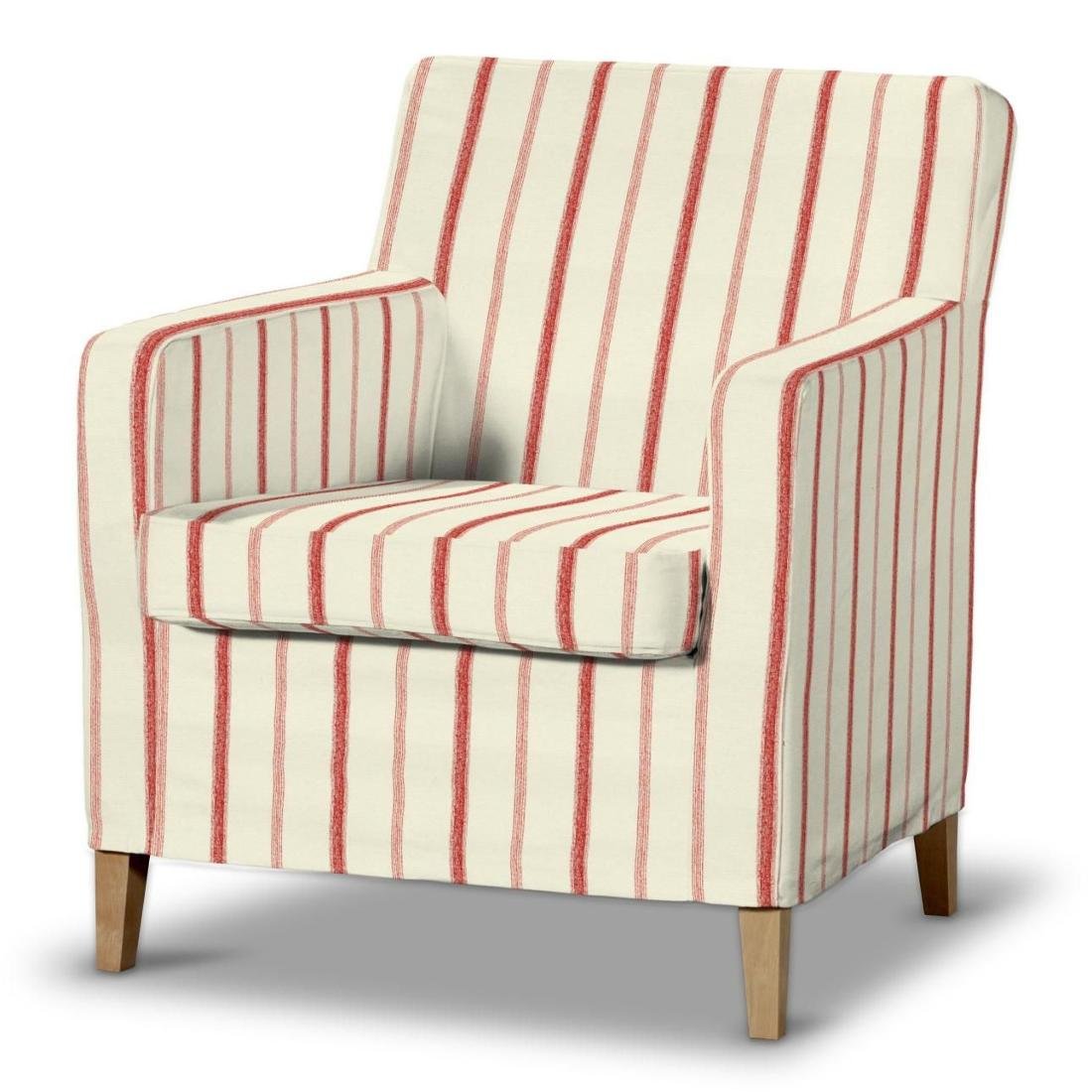 Dekoria pl pl Pokrowiec na fotel Karlstad ecru tło czerwone paski 61 x 56 x 80 cm Avinon 621-129-15