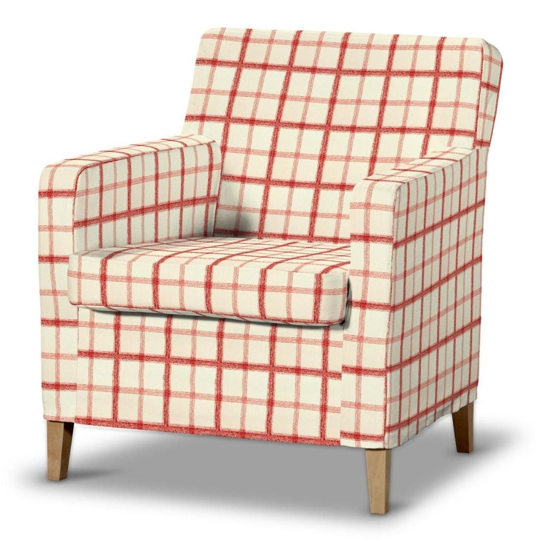 Dekoria pl pl Pokrowiec na fotel Karlstad ecru tło czerwona kratka 61 x 56 x 80 cm Avinon 621-131-15
