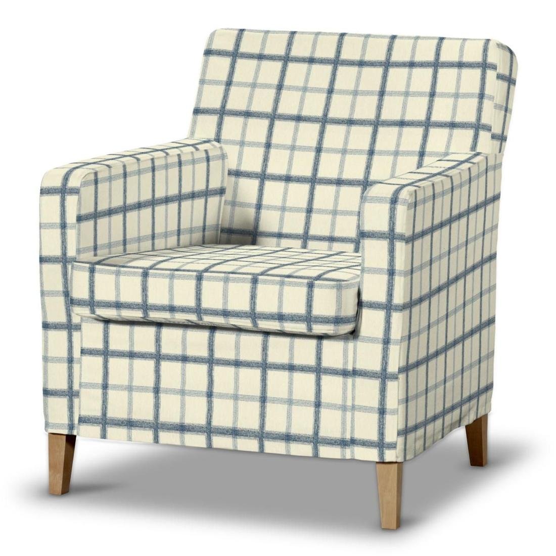 Dekoria Pokrowiec na fotel Karlstad ecru tło niebieskie kratka Fotel Karlstad Avinon 621-131-66