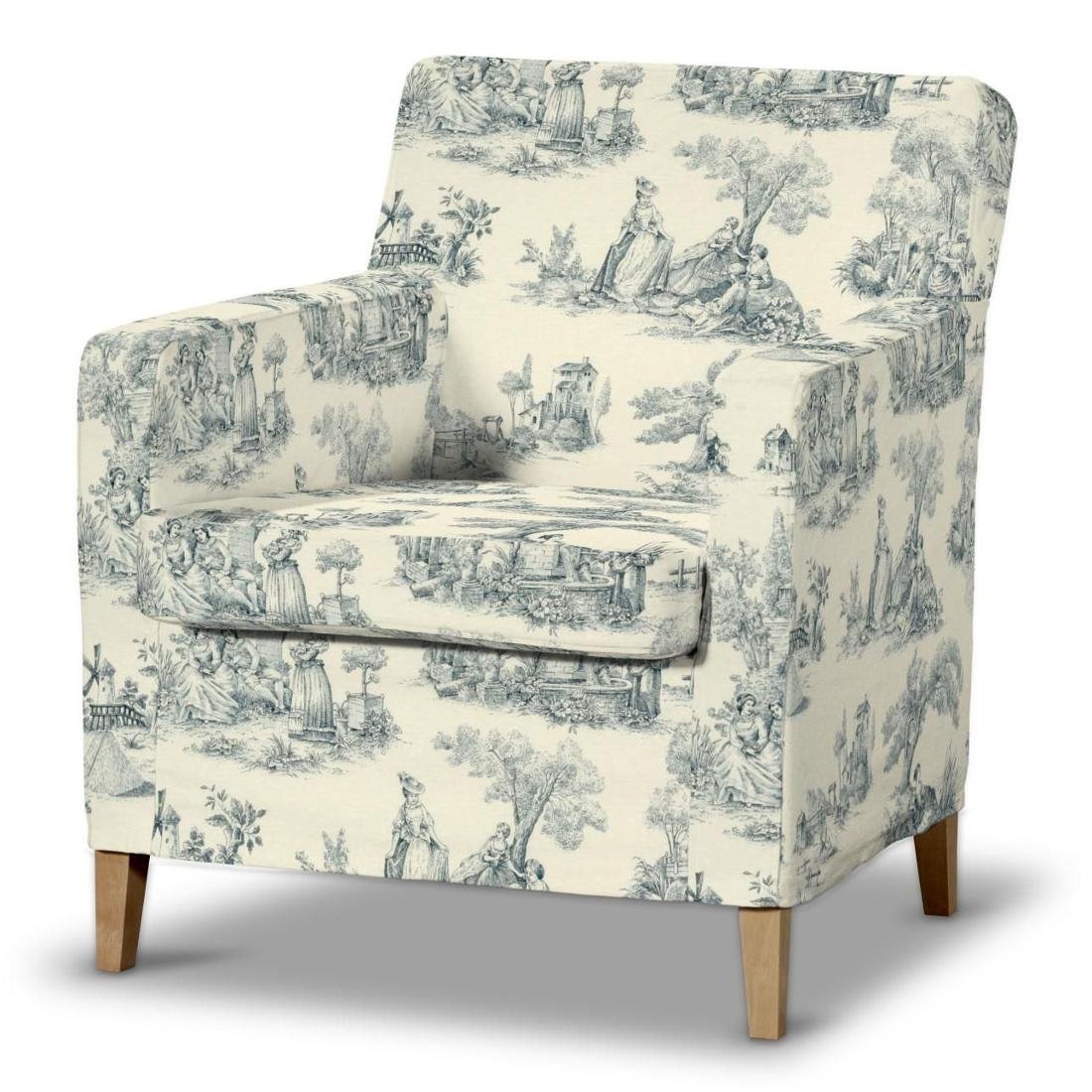 Dekoria pl pl Pokrowiec na fotel Karlstad tło ecru niebieskie postacie 61 x 56 x 80 cm Avinon 621-132-66