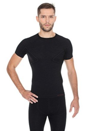 Brubeck, Koszulka termoaktywna męska z krótkim rękawem, Active Wool, czarny, rozmiar XL