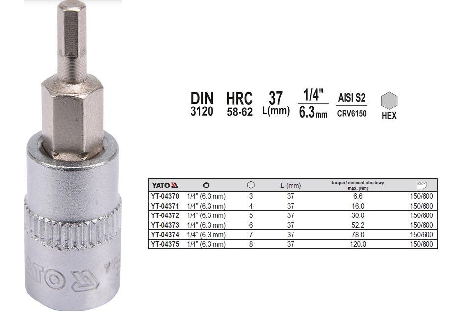 Yato Klucz trzpieniowy Hex 1/4 5 mm L = 37 mm