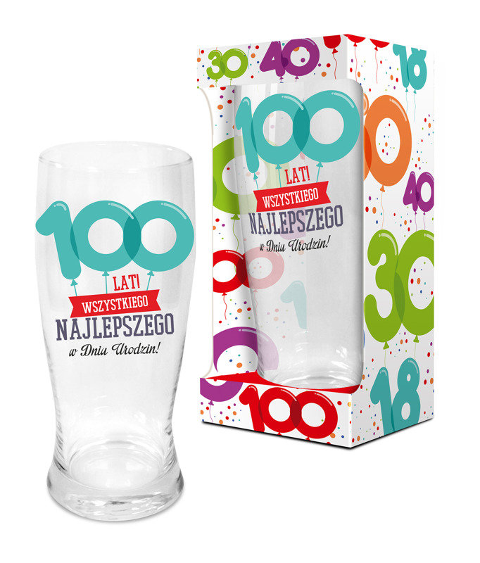 Pigmejka Szklanka do piwa, baloniki 100 lat, 500 ml