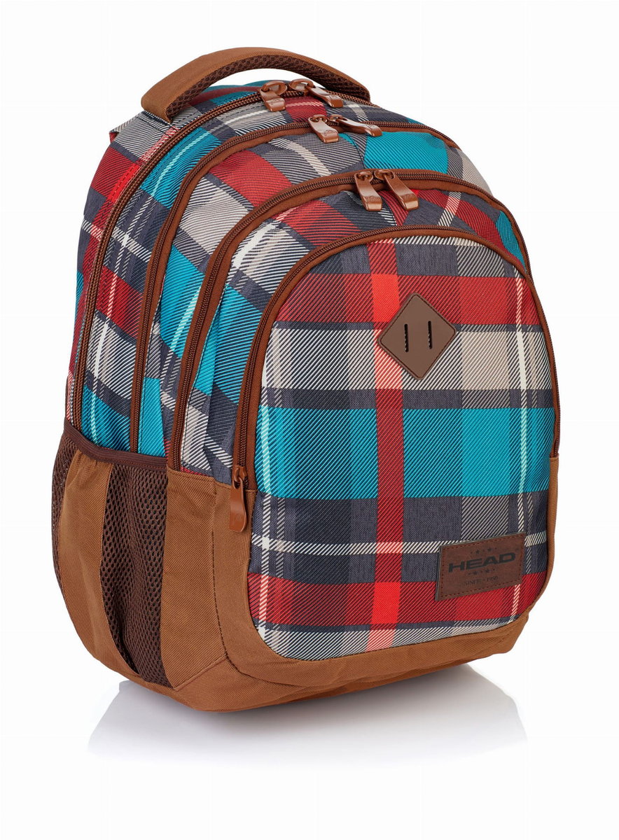 Plecak szkolny dla dzieci, kratka, brązowy, Head