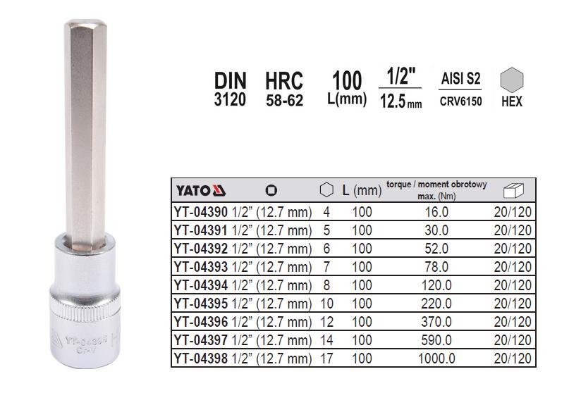 Yato Klucz trzpieniowy Hex 1/2 6 mm L = 100 mm