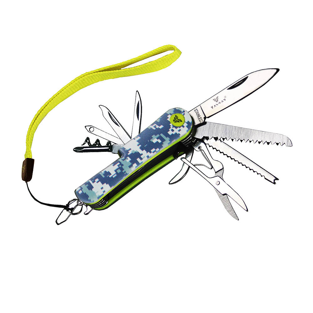 Tasman, Scyzoryk, kamuflaż, 11 funkcji, niebieski, 55 mm