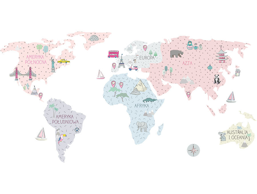 PasteloweLove PasteloweLove, Mapa, Naklejka ścienna, rozmiar S, Różowa