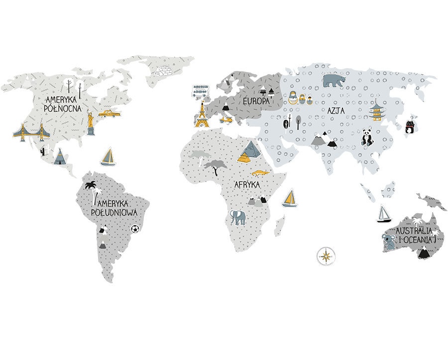 PasteloweLove PasteloweLove, Mapa, Naklejka ścienna, rozmiar M, Szara
