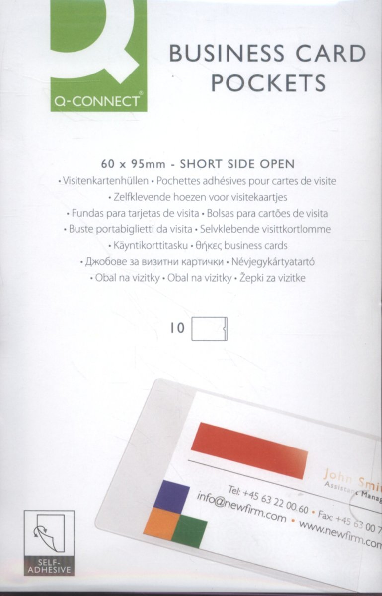 Q-Connect Kieszeń samoprzylepna na wizytówki, rozc. na kr. boku, 60x95mm, 10szt. KF27038