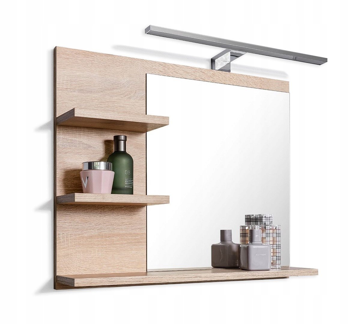 DOMTECH Lustro dąb sonoma z 3 pół i LED do łazienki lewe TH-GUAG-MNYP