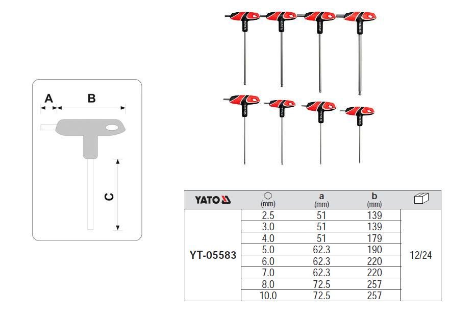Yato Zestaw kluczy trzpieniowych hex z rękojeścią 8cz YT-05583