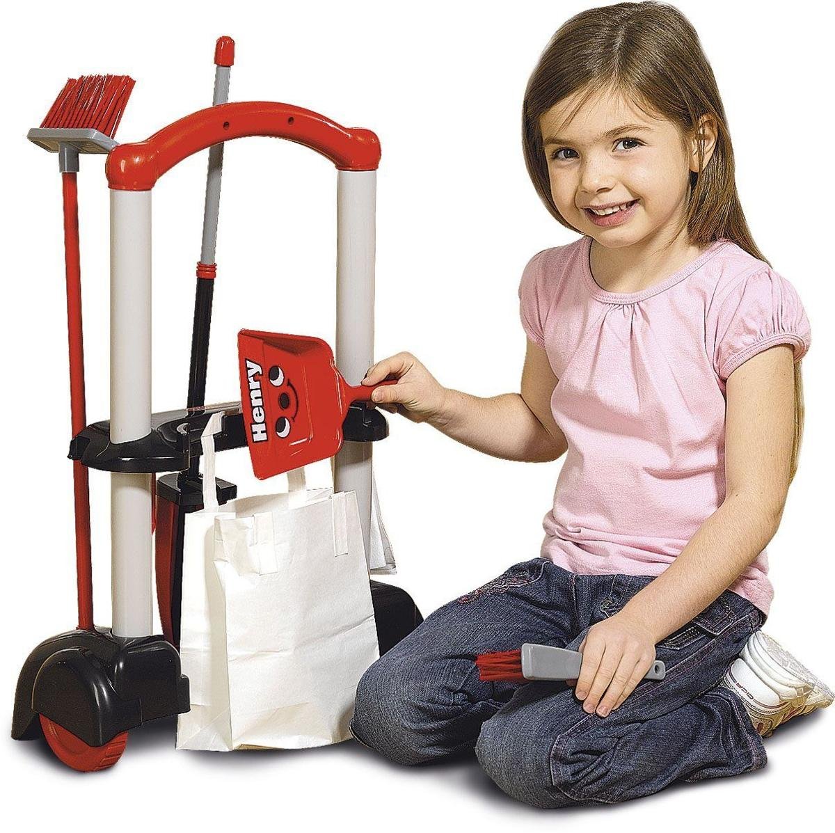 Casdon Henry wózek do czyszczenia, inspirowany Henry zabawkowy wózek do czyszczenia dla dzieci od 3 lat, toczy się z pomieszczenia do pomieszczenia