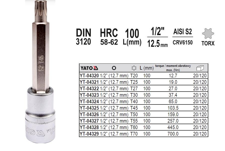 Yato Klucz trzpieniowy Torx 1/2 T45 L = 100 mm