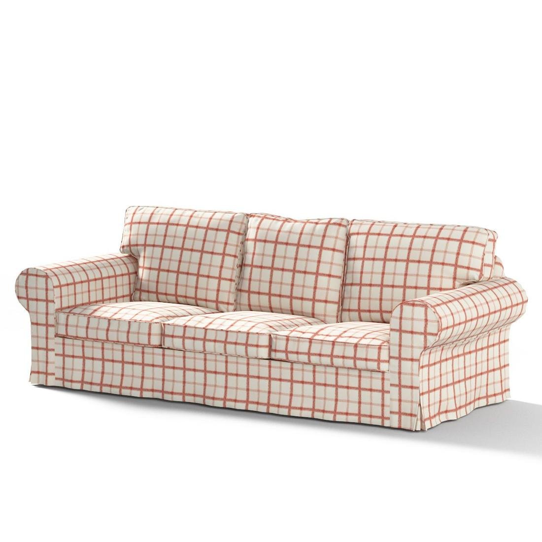 Dekoria Pokrowiec na sofę Ektorp 3-osobową rozkładaną PIXBO ecru tło czerwona kratka 222 x 98 x 73 cm Avinon 633-131-15