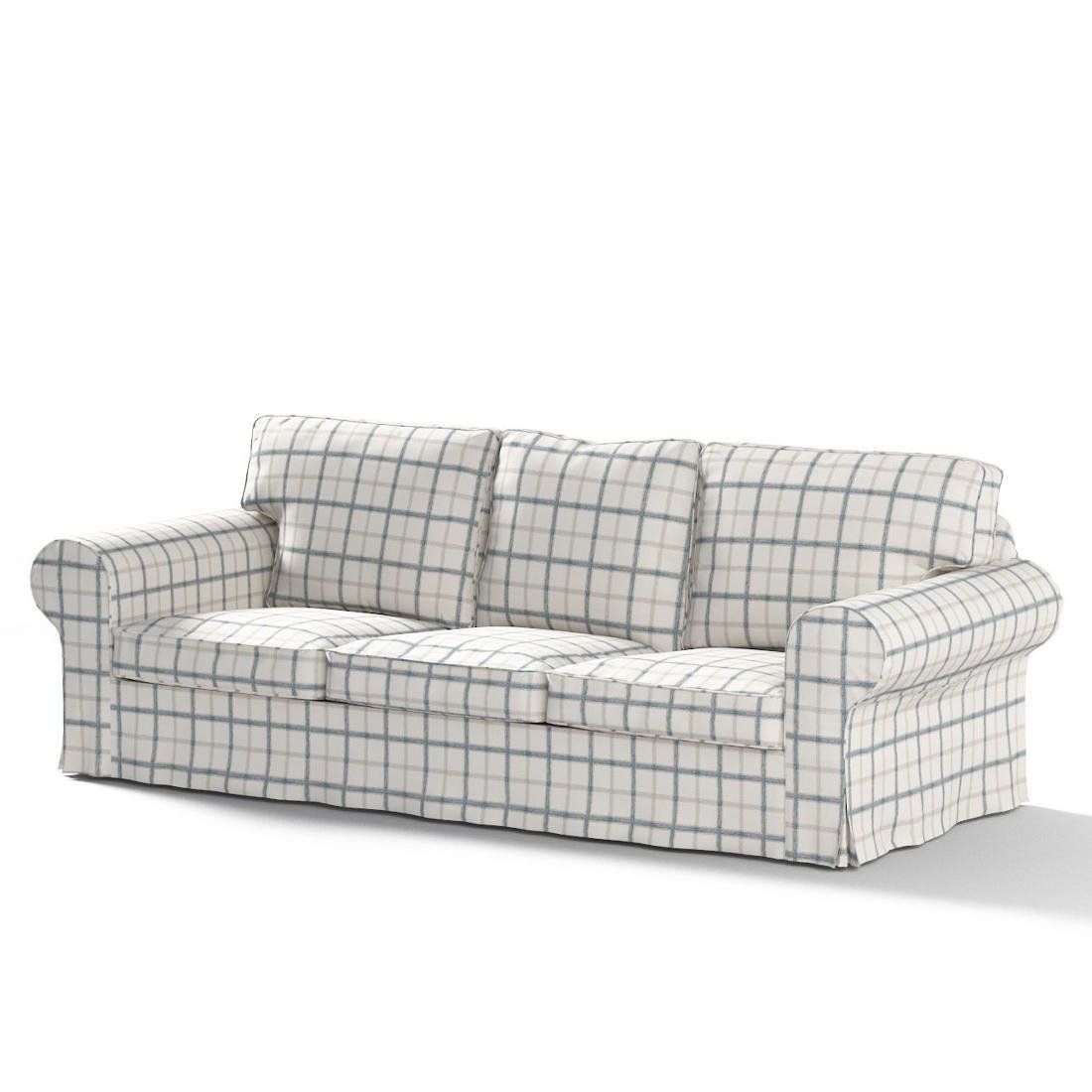 Dekoria Pokrowiec na sofę Ektorp 3-osobową rozkładaną STARY MODEL ecru tło niebieskie kratka Sofa Ektorp 3-osobowa rozkładana Avinon 633-131-66