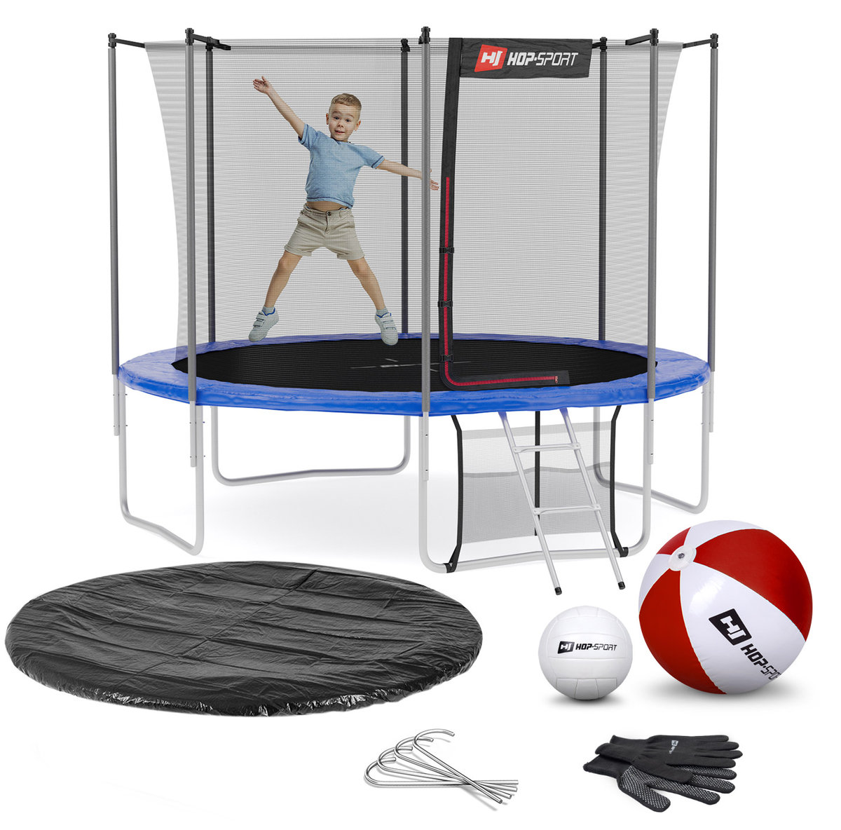 Hop-Sport Trampolina 10FT z siatką wewnętrzną HS-T10I Blue 4 nogi