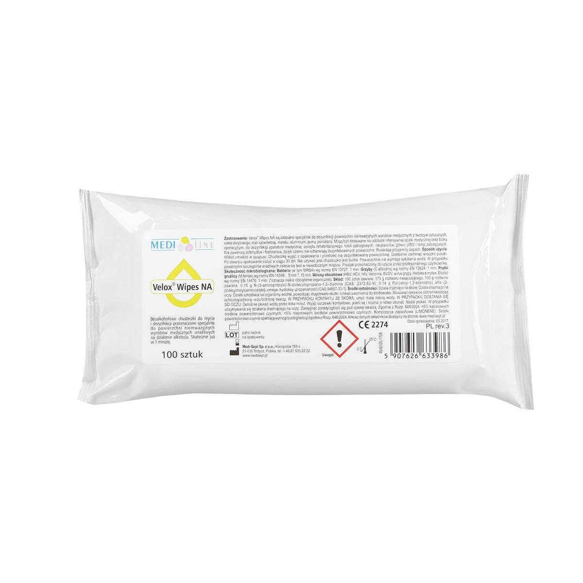 MediSept Velox Wipes chusteczki do dezynfekcji bez alkoholu 100 szt puszka