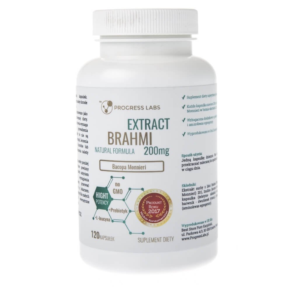 Progress Labs Progress Labs Brahmi Bacopa Monnieri 200mg Ekstrakt 20:1 - 120 kapsułek