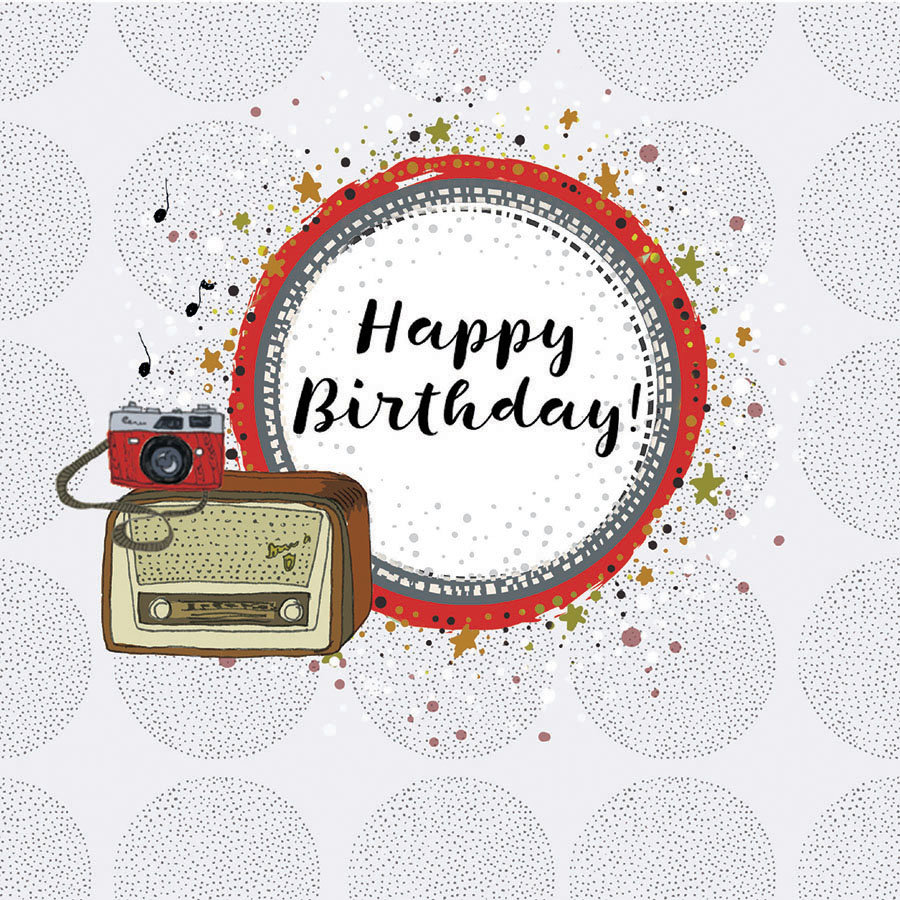 Clear Creations Karnet okolicznościowy Swarovski, Happy birthday, retro