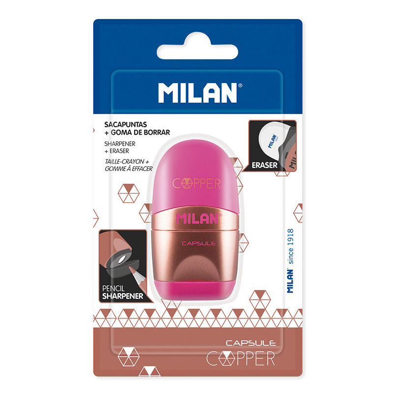 Milan temperówka z gumką, Capsule Copper, różowa